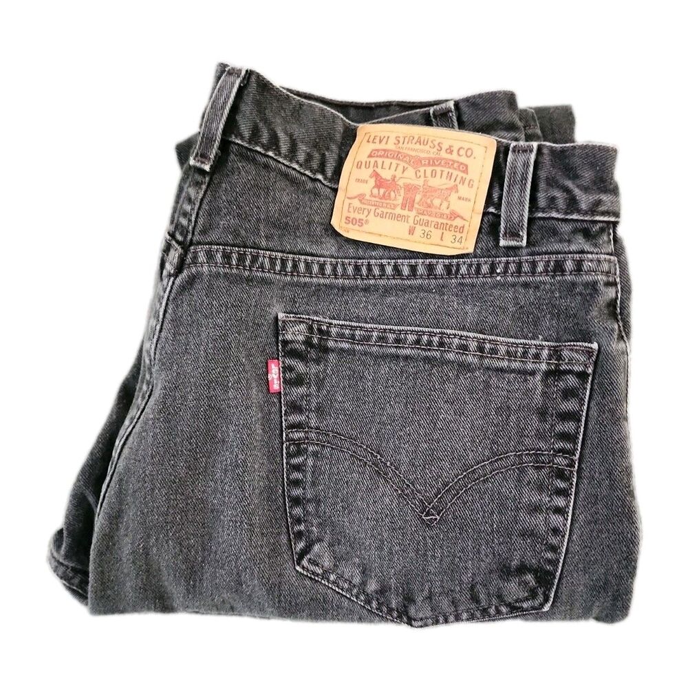 Vintage Levi's 505 Regular Fit Jeans Mens 36x34 Black Straight Leg Y2K Mexico